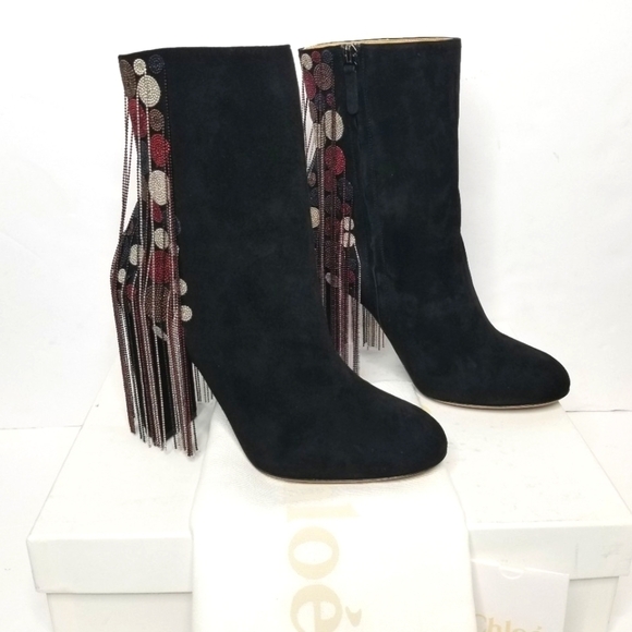Chloe Bead Fringe Suede Ankle Boots - Picture 2 of 12